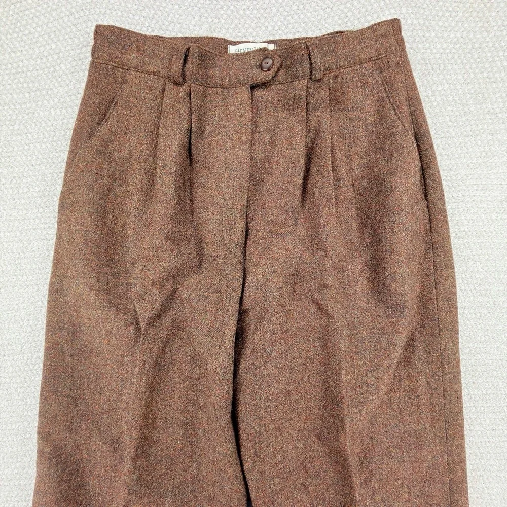 Henry White Ireland Womens Pants Size 12 Brown Tweed Lambswool High Rise Pleated
